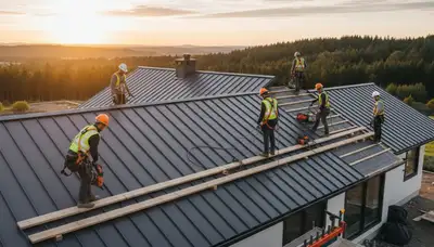 Houston, TX metal roofing installation on a siding company service page for storm and heat protection